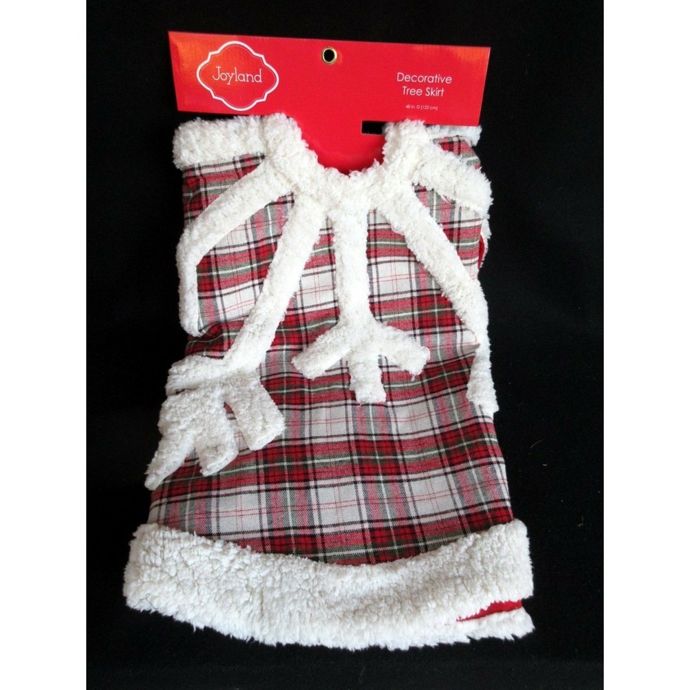 Joyland 48" Snowflake Christmas Tree‎ Skirt White Faux Fur Plaid New